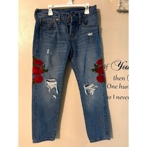 Levis 501 T Tapered Jeans Womens‎ 24x26 Rose Floral Embroidered Distressed Denim